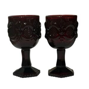 Avon Vintage 1876 Cape Cod‎ Collection Ruby Red Pressed Glass Goblets, 2 Small